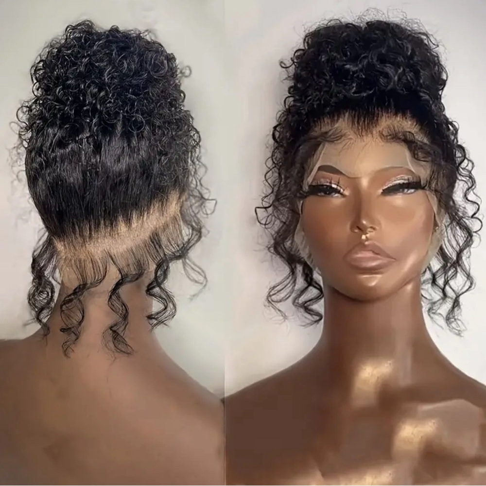 180% Density 28” Natural Black Deep Wave 360 Lace Frontal Human Hair Wig